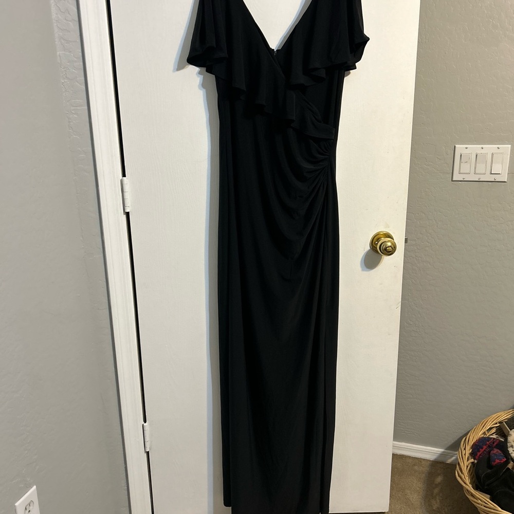 Ralph Lauren Black Ruffle V-Neck Maxi Dress